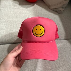 Smiley Face Pink Trucker Hat